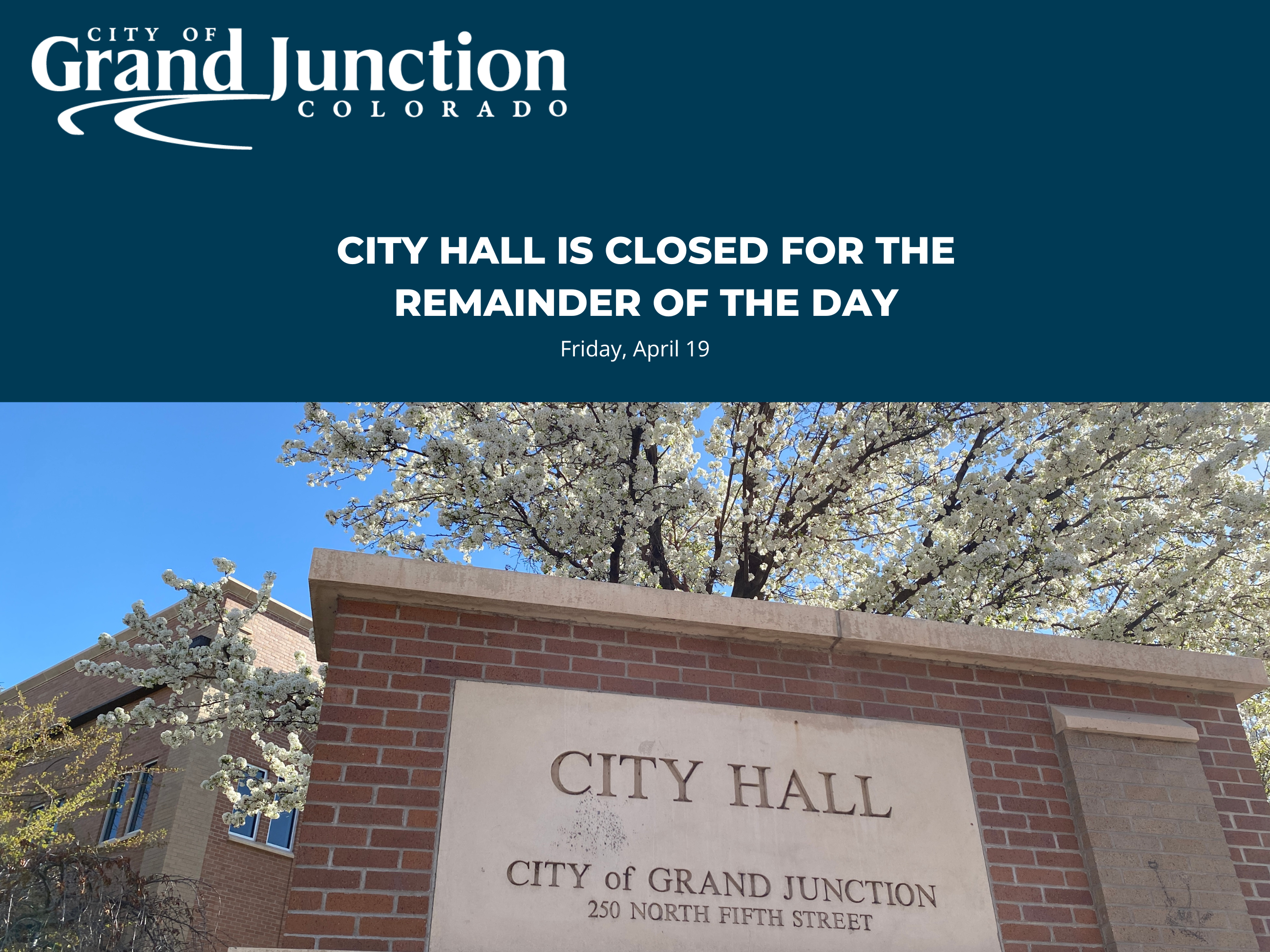 Graphic with a photo of City Hall 