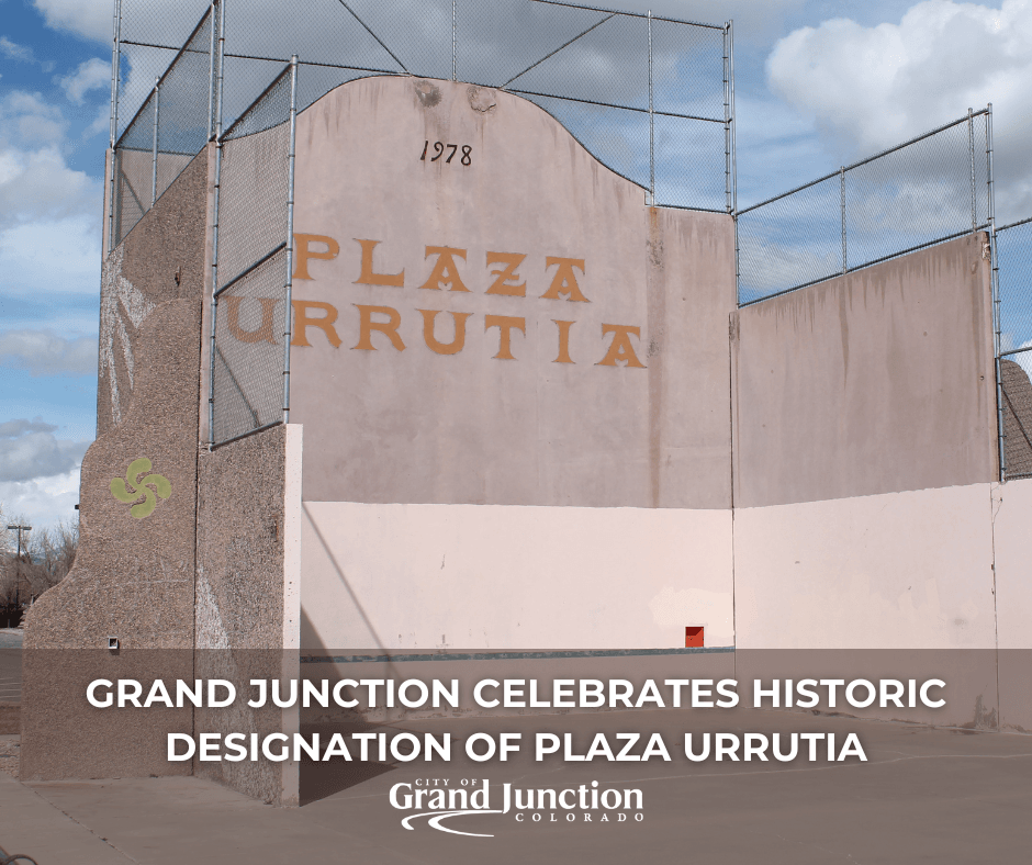 A cement structure named Plaza Urrutia at Canyon View Park. Text on graphic. 