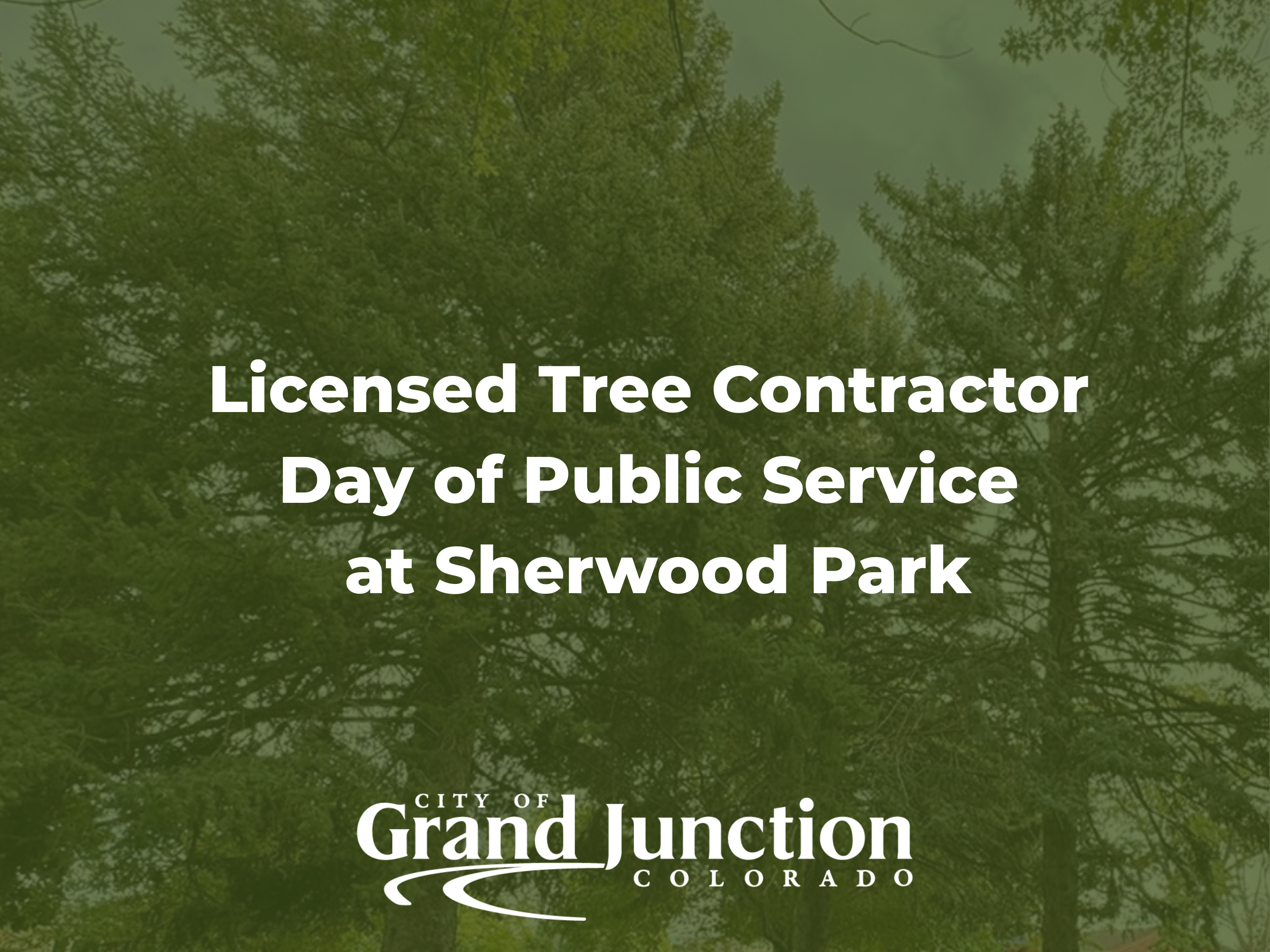 Trees in the background of a green display. Text on graphic. 