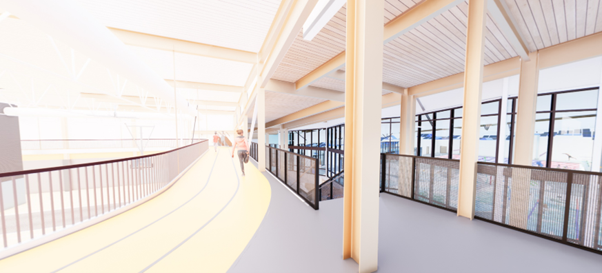 Community Recreation Center rendering of the mezzanine Track.